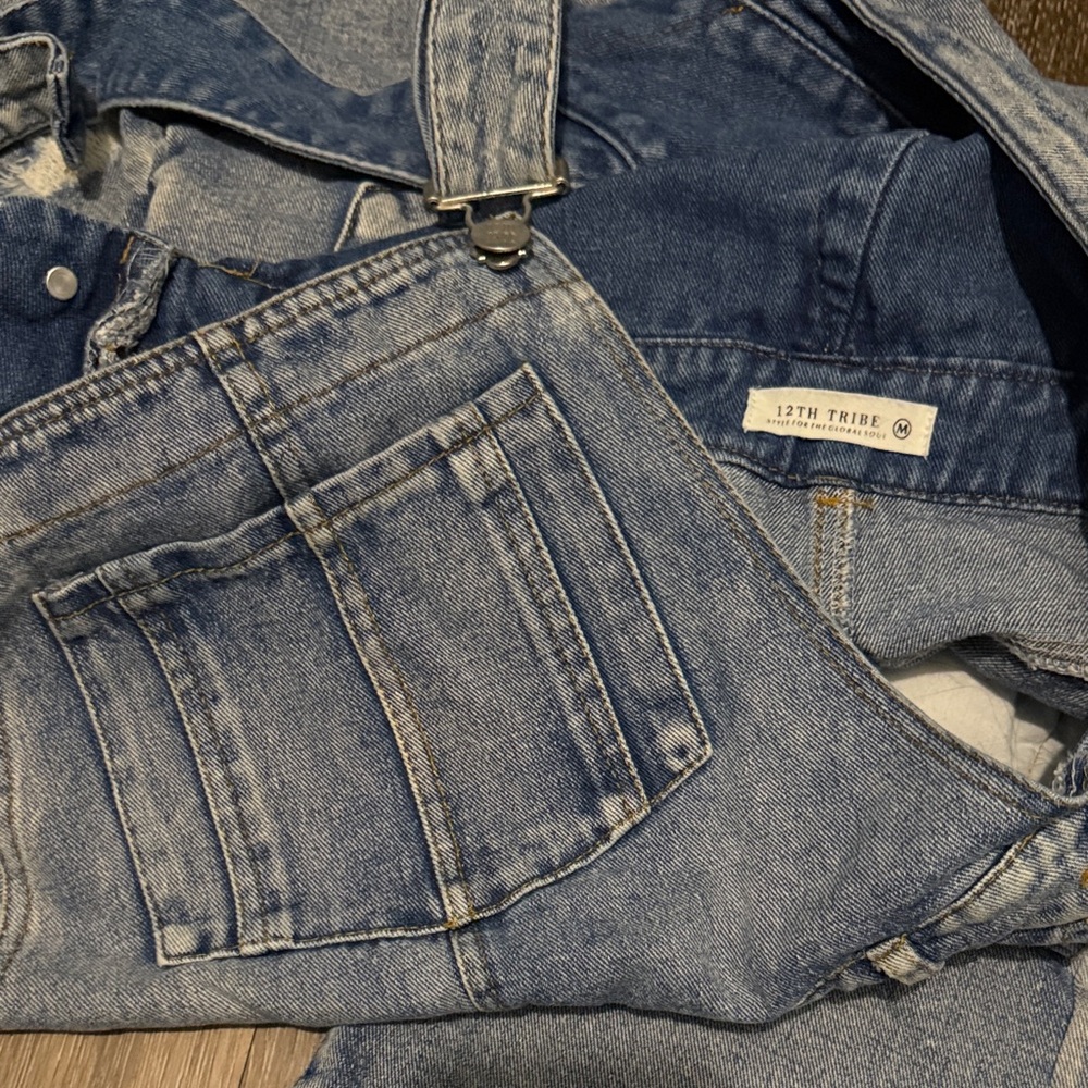 12th Tribe Light Blue Distressed Denim Overalls - Picture 5 of 5